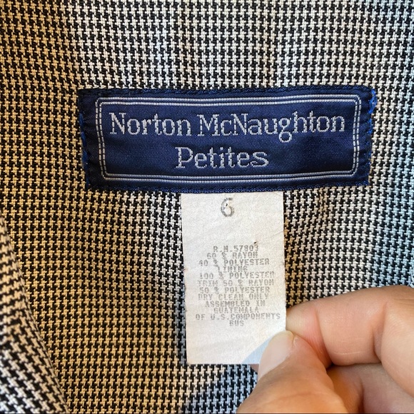 Vintage Norton McNaughton Blazer Black White Houndstooth Dark Academia Size 6 - Picture 3 of 5